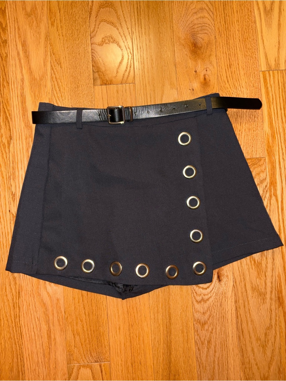 SHEIN Black Mini Skort with Metal Grommets